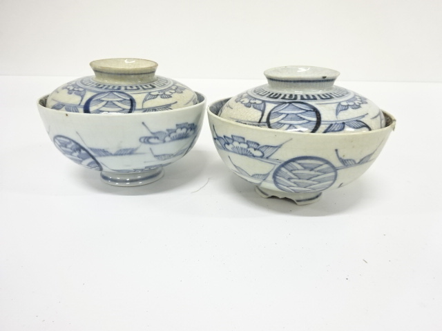 古伊万里　染付　蓋物碗　2客